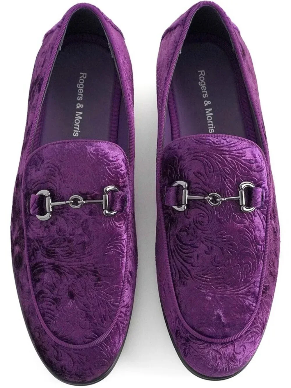 Rogers & Morris Men's Purple Velvet Loafers Metal Buckle Luxury Horsebit Shoes